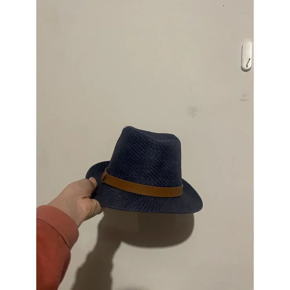 Fedora‎ Hat Blue size M Brown Leather Like Strap